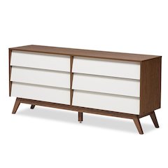 Hildon Mid-Century Modern White and Walnut Wood 6-Drawer Storage Dresser