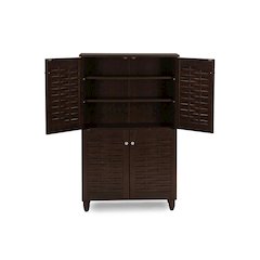 4-Door Dark Brown Wooden Entryway Shoes Storage Cabinet