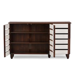 Baxton Studio Gisela Oak and White 2-tone Shoe Cabinet With 3 Doors