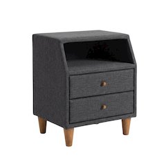 Mid-Century Modern Charcoal Fabric Nightstand with Wood Frame and Storage
