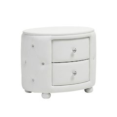 Glamour Style White Faux Leather Nightstand with 2 Drawers and Wooden Frame