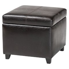 Baxton Studio Dark Brown Full Leather Storage Cube Ottoman