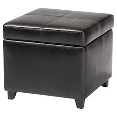 Baxton Studio Black Full Leather Storage Cube Ottoman