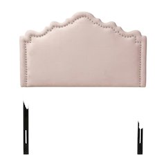 Light Pink Velvet Twin Size Headboard with Foam Padding and Metal Legs