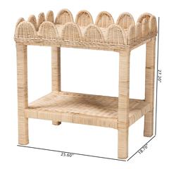 Sumana Bohemian Scallop Natural Rattan and Mahogany Side Table
