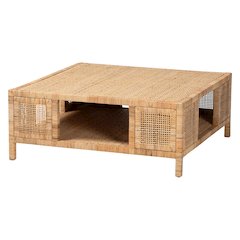 Kalimantan Bohemian Light Honey Rattan and Mahogany Wood Square Coffee Table