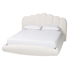 Grenier Modern Cream Boucle Fabric King Size Floating Bed