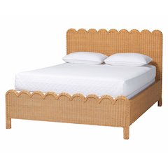 Scalloped Rattan Bed Frame - Handwoven Wicker Headboard and Footboard, King