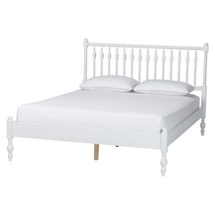 Platform Bed - Turned Bed Frame with Headboard and Sculpted Legs, White, Queen
