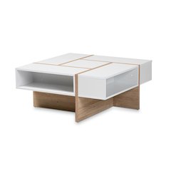 Modern Two-Tone White and Oak Coffee Table with Wooden Frame