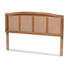Mid-Century Modern Ash Wood Headboard with Synthetic Rattan Accent