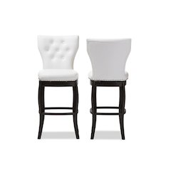 White Button-tufted 29-Inch Swivel Bar Stool