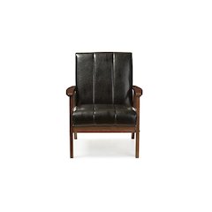 Nikko Mid-century Modern Scandinavian Style Black Faux Leather Wooden Lounge Chair