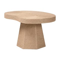 Warm Brown Jute Coffee Table with Handwoven Textured Top and MDF Frame