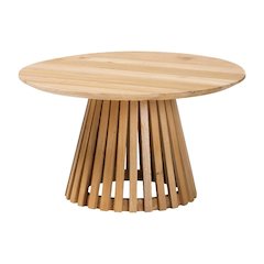 Warm Brown Acacia Wood Coffee Table with Modern Slatted Design and Durable Legs