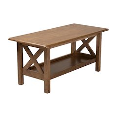 Walnut Brown Rectangular Coffee Table with Rubberwood Frame, Transitional Design