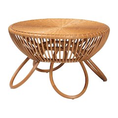 Genuine Rattan Coffee Table with Light Honey Legs and Bohemian Design