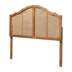 Brown Synthetic Rattan King Size Headboard with Rubberwood Frame and Wood Legs