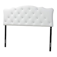 Full Size White Faux Leather Upholstered Button-tufted Scalloped Headboard