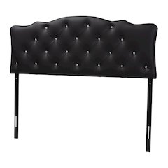 Queen Size Black Faux Leather Upholstered Button-tufted Scalloped Headboard