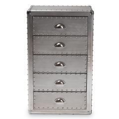 Davet French Industrial Silver Metal 5-Drawer Accent Storage Cabinet