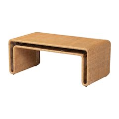 Light Honey Rattan Coffee Table with Genuine Rattan Legs Bohemian Style