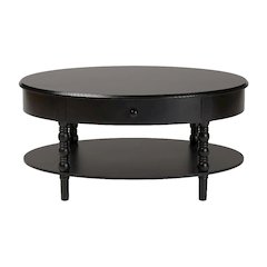 Black Wood 1-Drawer Coffee Table with Spindle Legs and Open Shelf