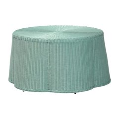 Seafoam Rattan Coffee Table with Metal Legs and Bohemian Design