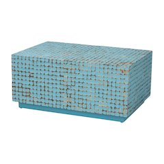 Blue Coconut Shell Coffee Table with Acacia Wood Frame and Durable Finish