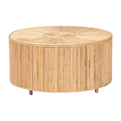 Light Honey Rattan Coffee Table with Laminated Frame and Rattan Pole Legs