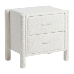 Modern White Teddy- Fabric Nightstand with 2 Drawers for Bedroom Decor