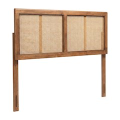 Ash Walnut Finished Queen Headboard with Synthetic Rattan and Rubberwood Frame
