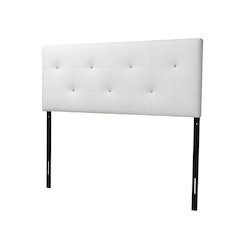 White Faux Leather Headboard Queen Size with PU Foam Padding and Wood Frame