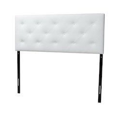 White Faux Leather Full Headboard with Foam Padding and Wood Frame