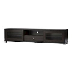 Contemporary Dark Brown TV Cabinet with Sliding Doors and Drawer