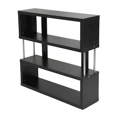 Modern Brown Bookcase with Three Shelves and Steel Frame