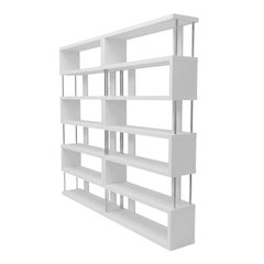 White Modern 6-Shelf Bookcase, Engineered Wood Construction, Transitional Style