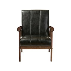 Black Faux Leather Scandinavian Lounge Chair with Wooden Frame
