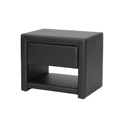 Black Upholstered Nightstand with Faux Leather and Wood Finish