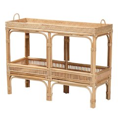 Natural Brown Rattan Console Table with Modern Bohemian Style