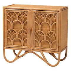 Gold Rattan Storage Cabinet, Natural Rattan Open Display Organizer