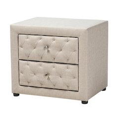 Light Beige Fabric Upholstered Nightstand with Wood Frame and Button Tufting