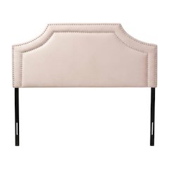 Light Pink Velvet Fabric Upholstered Queen Headboard, Foam Padding, Metal Legs