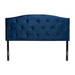 Navy Blue Velvet Upholstered Queen Headboard, Button Tufting, Foam Padding