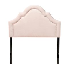 Light Pink Velvet Fabric Twin Headboard with Foam Padding and Metal Legs