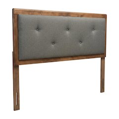Walnut Brown Queen Headboard with Button Tufted Foam and Rubberwood Frame