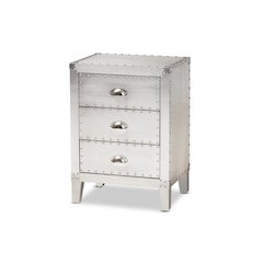Baxton Studio Claude French Industrial Silver Metal 3-Drawer End Table