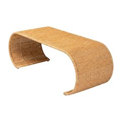 Genuine Rattan Coffee Table with Handwoven Wicker Top and Metal Frame