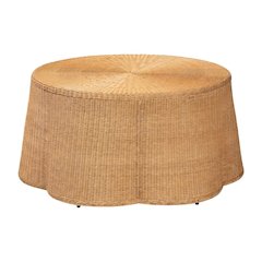 Honey Rattan Coffee Table with Metal Frame Bohemian Style Warm Accent
