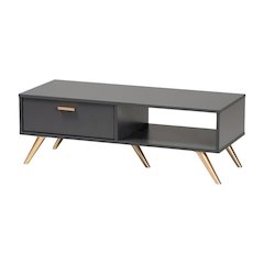 Dark Grey Wood Coffee Table with Gold Finish and Contemporary Design